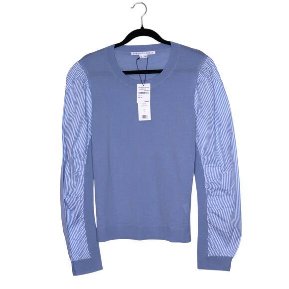 VERONICA BEARD NEW Adler Mixed Media Sweater Light Blue Merino Wool Women's XL - Picture 1 of 12